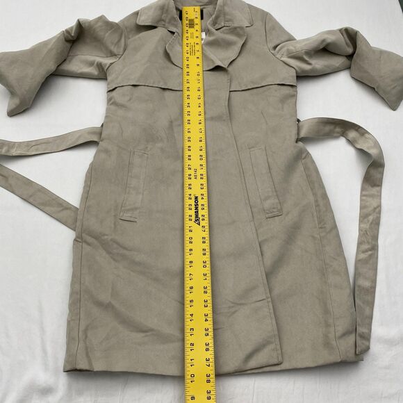 Banana Republic Trench Jacket Womens Large Beige Faux Suede Tie Belt Drape Front - Picture 9 of 11